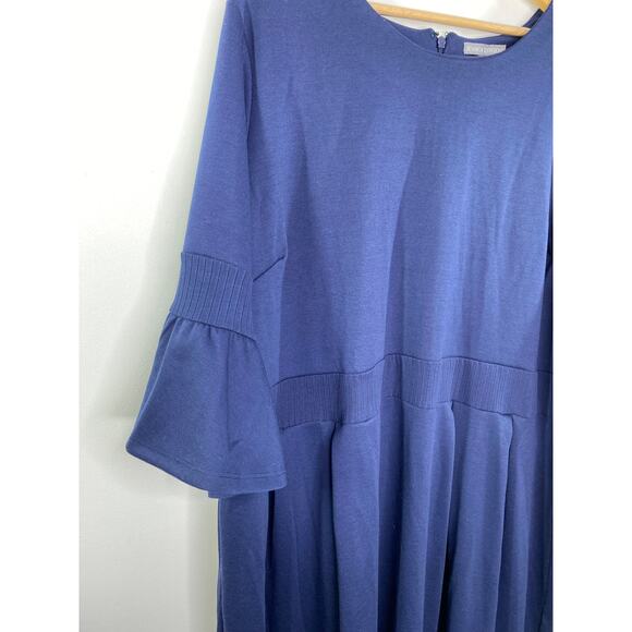 Jessica London Midi Dress Women Plus 26W Blue Bell Sleeve Modest Cottagecore - Picture 4 of 9